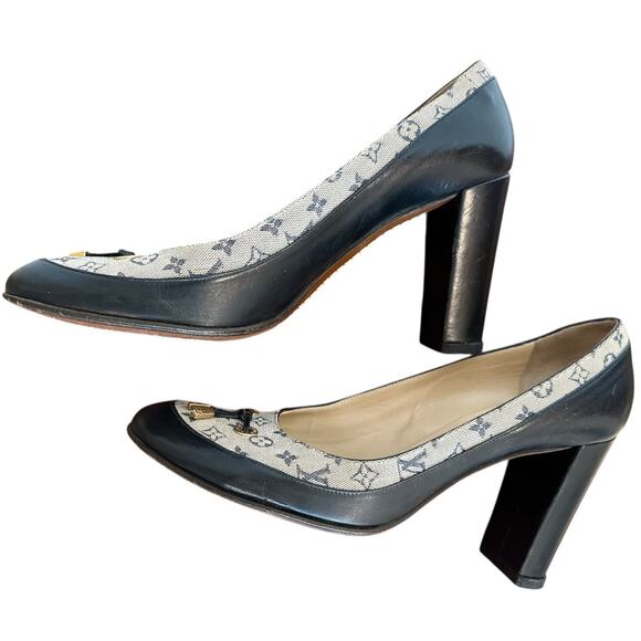 Louis Vuitton Navy canvas leather monogram heels size 40 no box, dustbag Rare! - Picture 9 of 16